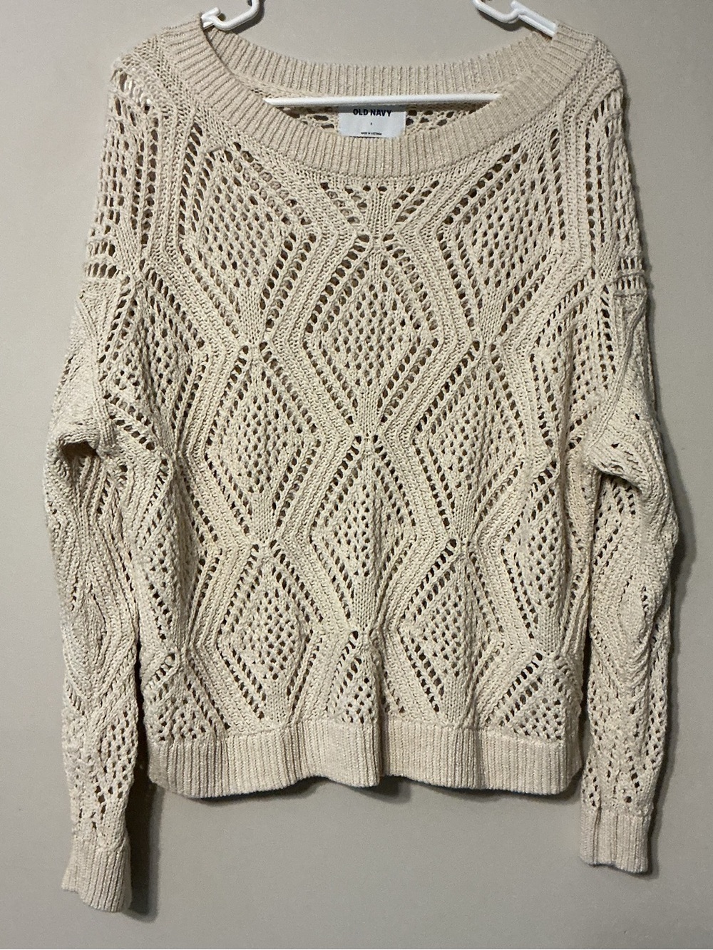 Old Navy Cream Open-Knit Diamond-Pattern Sweater